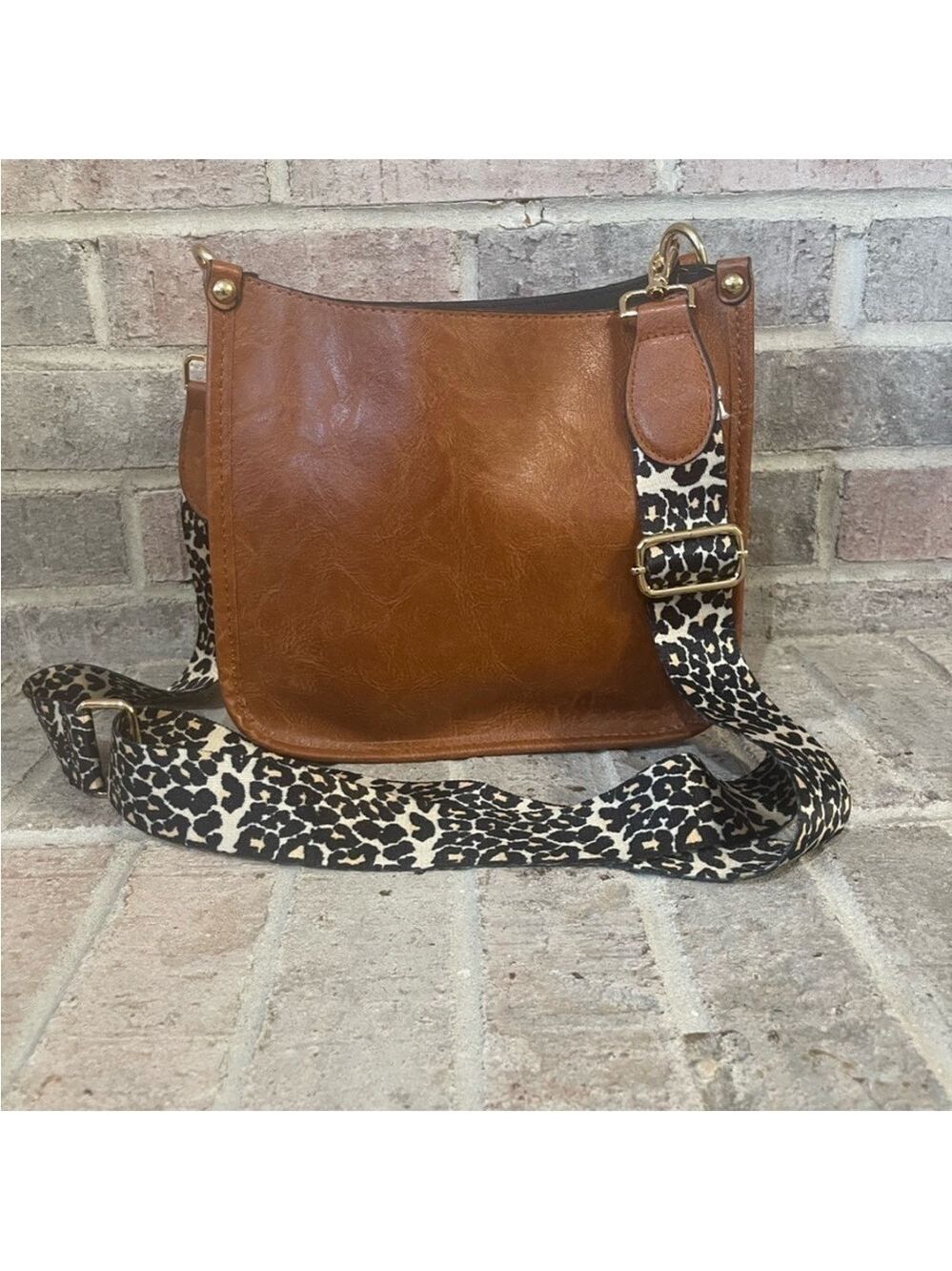 Brown Shoulder Bag with Leopard Strap